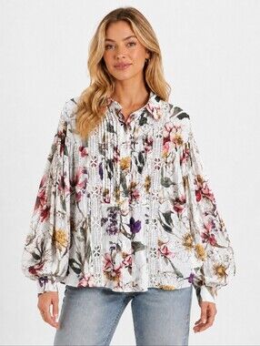 Anthropologie Floral Lace Inset Batwing Dolman Sleeve Boho Blouse XL Oversized